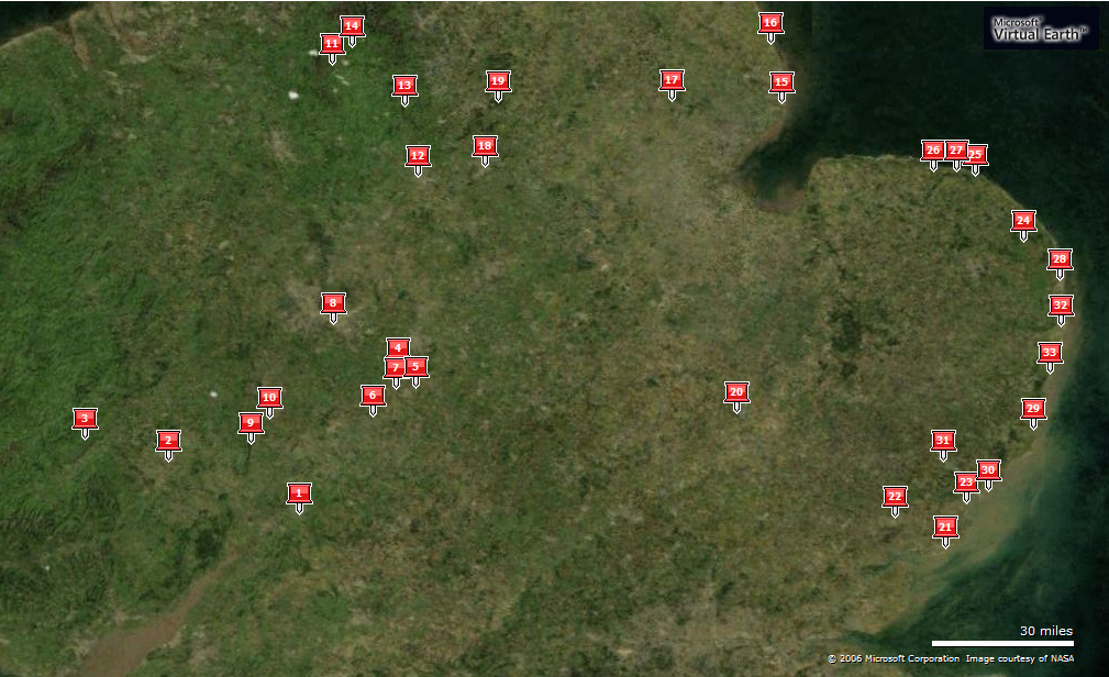Midlands and east Anglia map